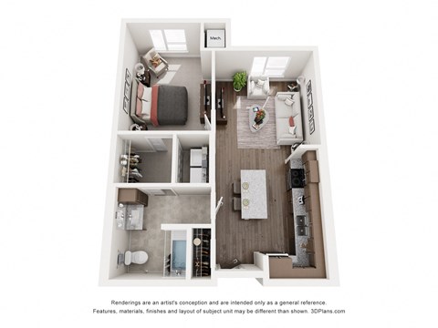 Floor plan for 1 bed, 1 bath, 712 sqft